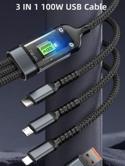 GRUNX Trono LED display cable showing real-time wattage while charging iPhone and Samsung simultaneously India