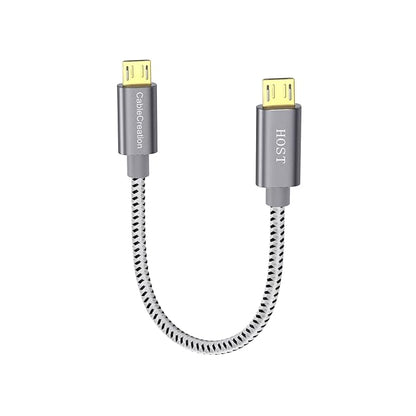 Micro USB to Micro USB OTG Short Cable 8 inch with gold-plated connectors aluminum alloy shell and white black nylon braided jacket with end