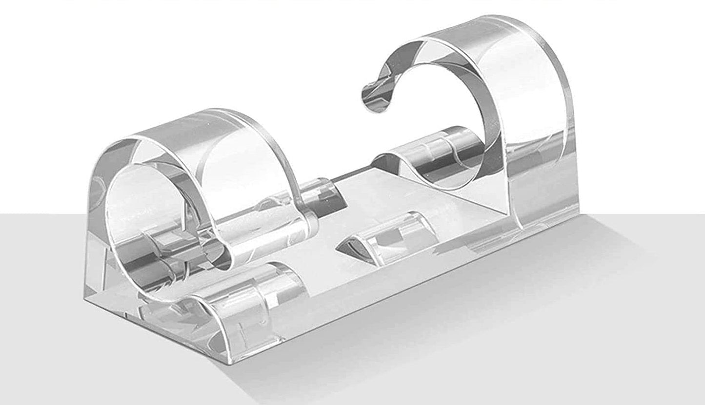 Clear Acrylic Cable Clips Self Adhesive Wire Holder 2 Loop ( Pack 5 ) - Clario