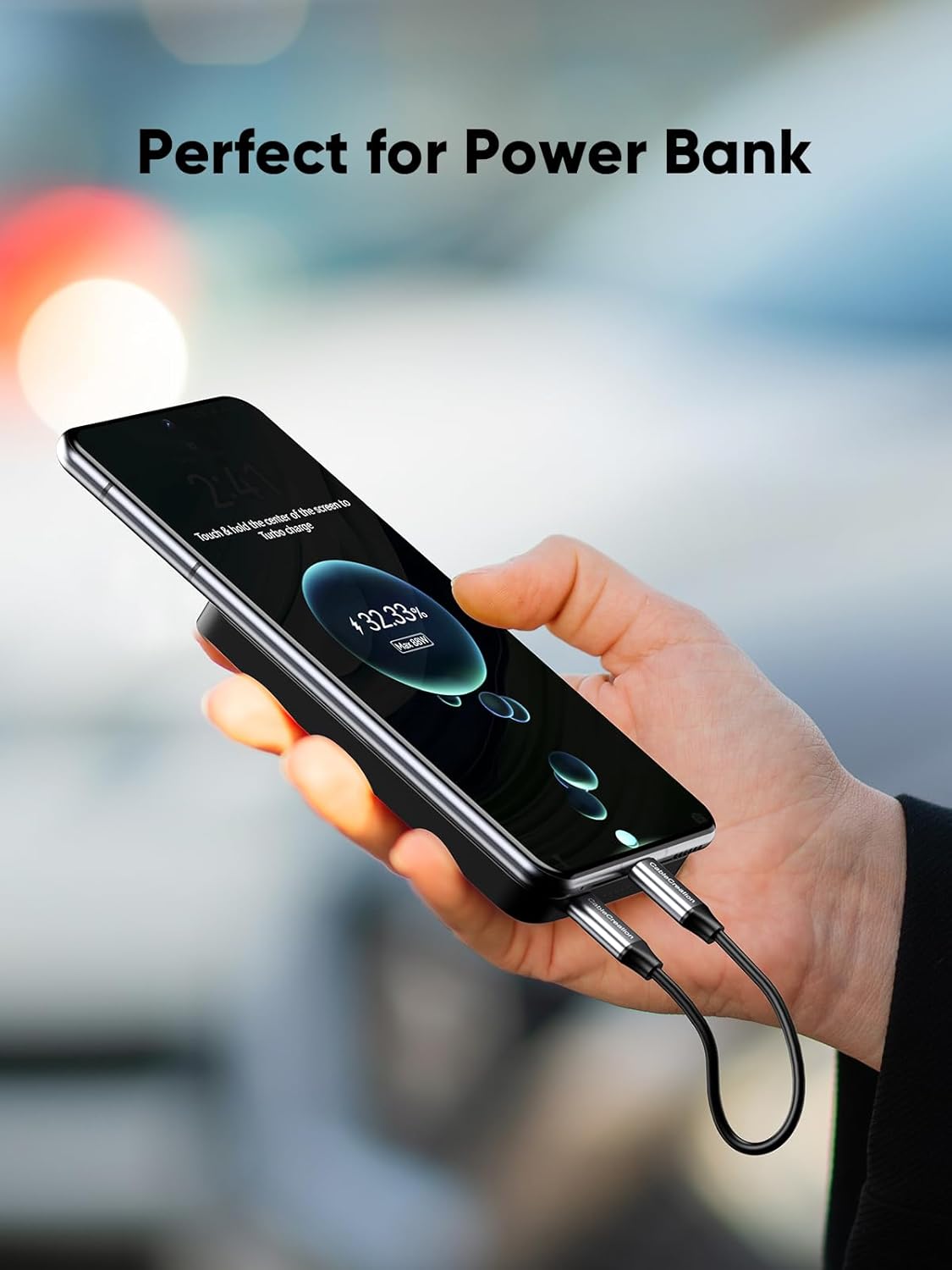 USB4 USB-C to USB-C Short Cable perfect for power bank charging smartphone on the go with 240W PD fast charging support