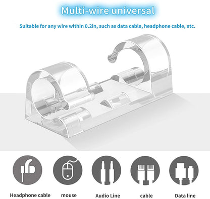 Clear Acrylic Cable Clips Self Adhesive Wire Holder 2 Loop ( Pack 5 ) - Clario