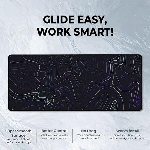 Super smooth surface large gaming mouse pad with topographic map print for precise mouse glide and better cursor control