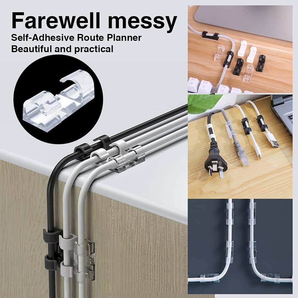 Clear Acrylic Cable Clips Self Adhesive Wire Holder 2 Loop ( Pack 5 ) - Clario