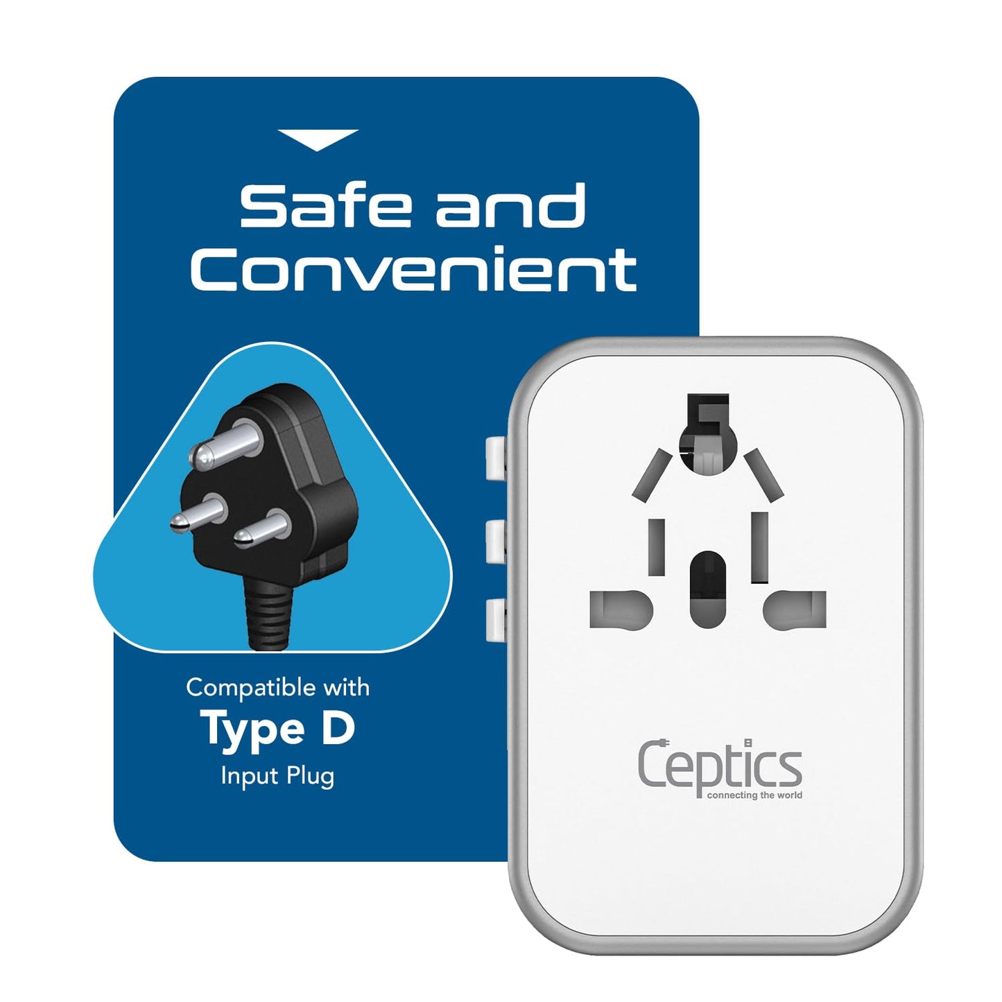 universal travel adapter compatible with Type D input plug for safe and convenient charging