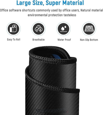 Large extended gaming mouse pad rolled showing breathable waterproof non-slip bottom with stitched edges close-up