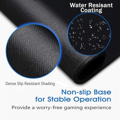 Black extended mouse pad showing dense non-slip rubber base and water-resistant surface coating for stable gaming operation