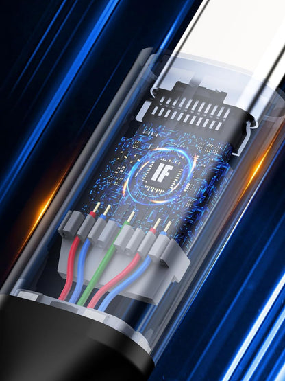 USB4 USB-C Cable internal chip and wire construction cross-section showing advanced circuitry for 40Gbps high-speed data transfer