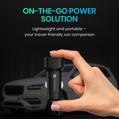 Portronics 80W car charger on-the-go power solution, lightweight and portable travel friendly design