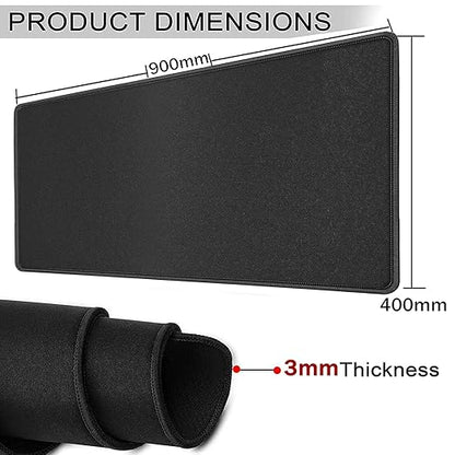 XXL extended gaming mouse pad product dimensions 900mm x 400mm with 3mm thickness shown with rolled view