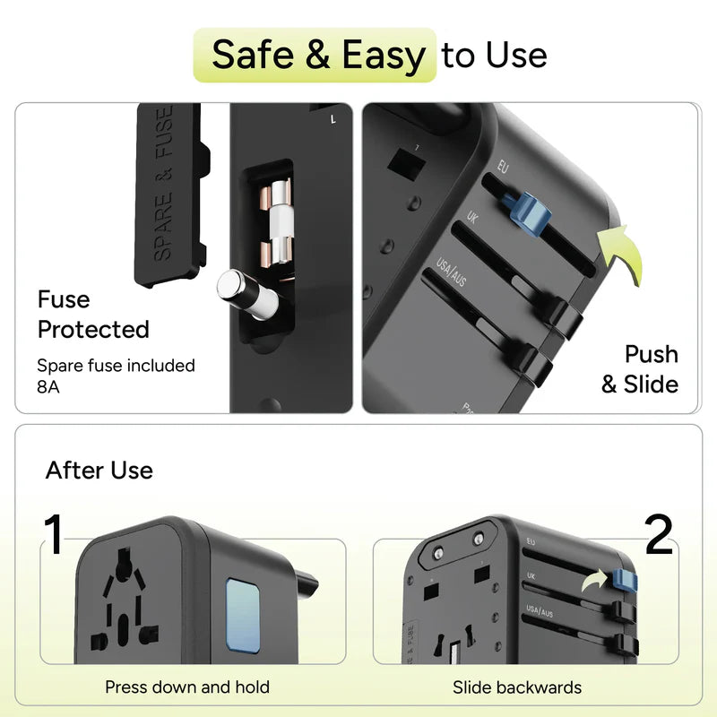 Ambrane 65W USB-C PD Travel Adapter | 1840W Universal Plug | 150+ Countries