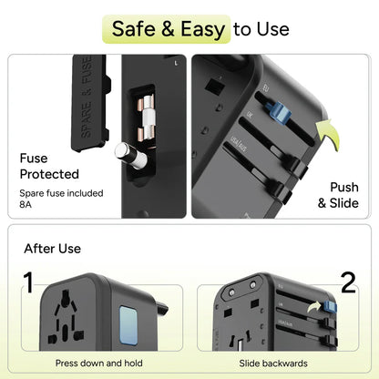 Ambrane 65W USB-C PD Travel Adapter | 1840W Universal Plug | 150+ Countries
