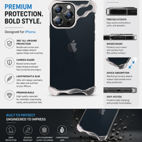 ARC Titanium Bumper iPhone Case – Premium Protection Bold Style, 360° Drop Protection, Camera Guard, Raised Edges, Shockproof Clear Cover for iPhone Pro