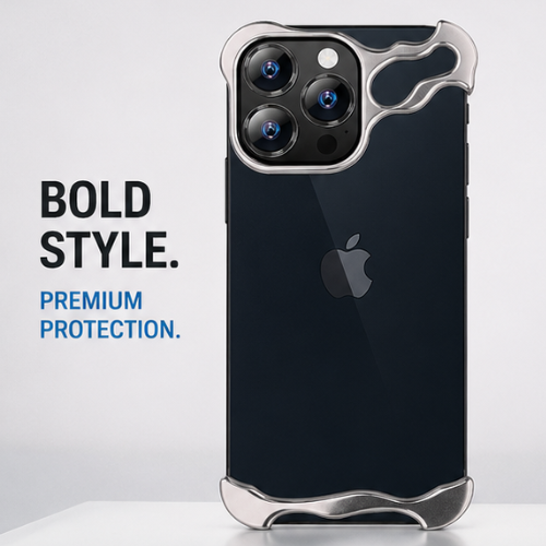 ARC Titanium Bumper iPhone Pro Case – Bold Style Premium Protection, Silver Aluminum Wavy Bumper Frame Clear Phone Cover, Luxury Minimalist Design