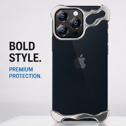 ARC Titanium Bumper iPhone Pro Case – Bold Style Premium Protection, Silver Aluminum Wavy Bumper Frame Clear Phone Cover, Luxury Minimalist Design