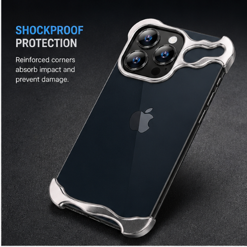 ARC Titanium Bumper iPhone Case – Shockproof Reinforced Corner Protection, Silver Metal Bumper Clear Back Cover for iPhone Pro, Drop Impact Resistant