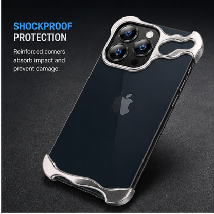 ARC Titanium Bumper iPhone Case – Shockproof Reinforced Corner Protection, Silver Metal Bumper Clear Back Cover for iPhone Pro, Drop Impact Resistant