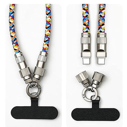 Multicolor Woven Phone Wrist Strap with Metal Detachable Connector and Phone Patch