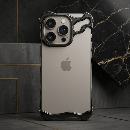 GRUNX Alien Arc Titanium Bumper case on iPhone 14 Pro Max and 13 Pro Max black showing raised arc frame corners India