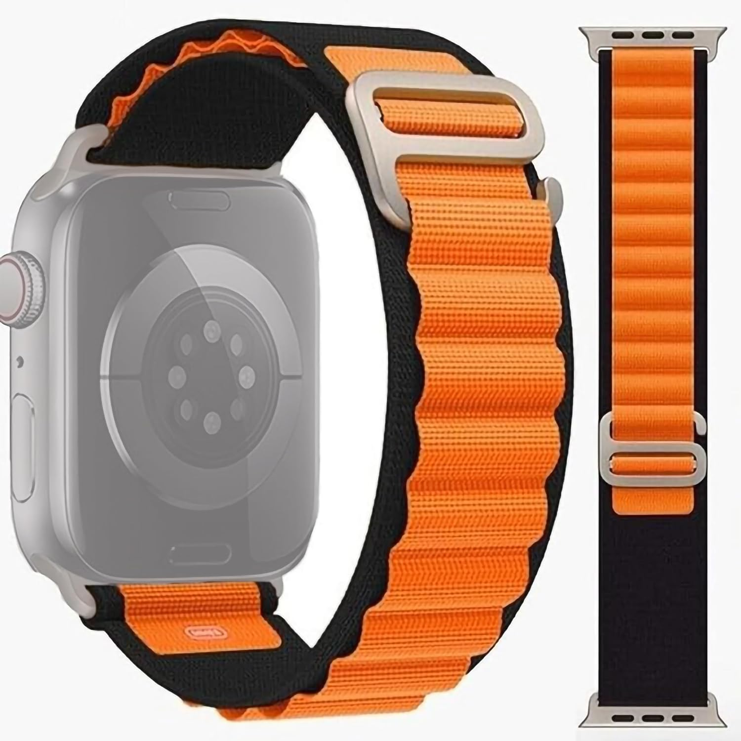 Watch Strap and Watch Band Apple Apple Watch Series  9, 8, 7, 6, 5, 4, 3, 2, 1,Ultra & Ultra 2 38/40/41mm 42/44/45/49mm Orange Black Backview of Smartwatch  Alpine GrunX in India