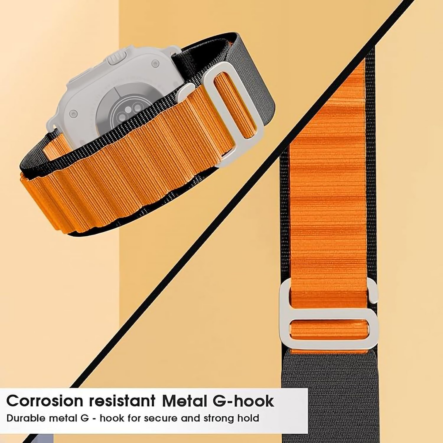 Watch Strap and Watch Band Apple Apple Watch Series  9, 8, 7, 6, 5, 4, 3, 2, 1,Ultra & Ultra 2 38/40/41mm 42/44/45/49mm Orange Black Corrosion Resistant Metal G-Hook Alpine GrunX in India