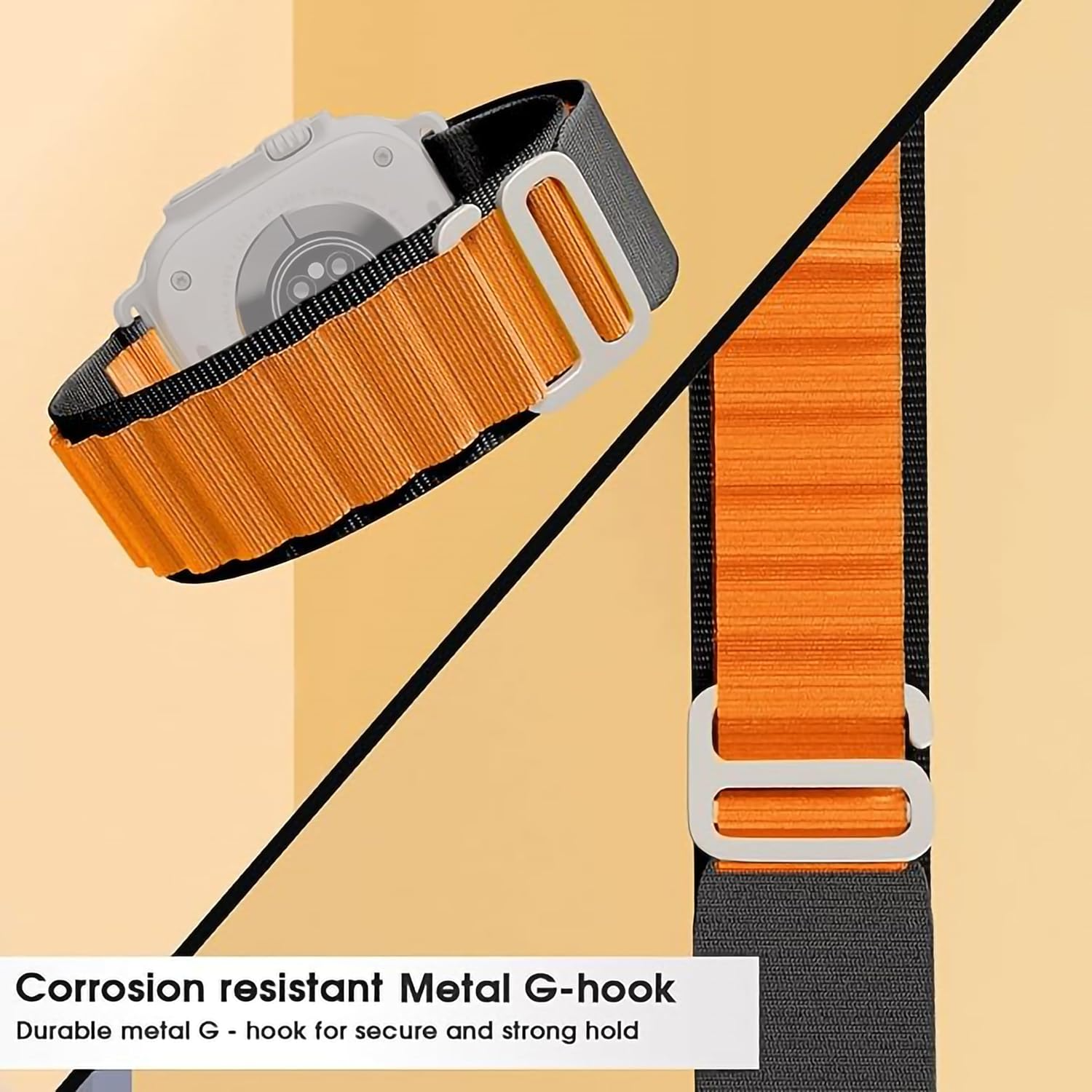Watch Strap and Watch Band Apple Apple Watch Series  9, 8, 7, 6, 5, 4, 3, 2, 1,Ultra & Ultra 2 38/40/41mm 42/44/45/49mm Orange Black Corrosion Resistant Metal G-Hook Alpine GrunX in India