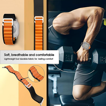 Watch Strap and Watch Band Apple Apple Watch Series  9, 8, 7, 6, 5, 4, 3, 2, 1,Ultra & Ultra 2 38/40/41mm 42/44/45/49mm Orange Black Man Wearing  Smartwatch Alpine GrunX in India