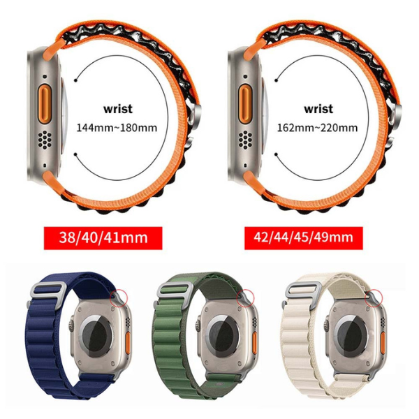Watch Strap and Watch Band Apple Apple Watch Series  9, 8, 7, 6, 5, 4, 3, 2, 1,Ultra & Ultra 2 38/40/41mm 42/44/45/49mm Orange Black Wrist Size Compatibility for Different Watch Case Alpine GrunX in India