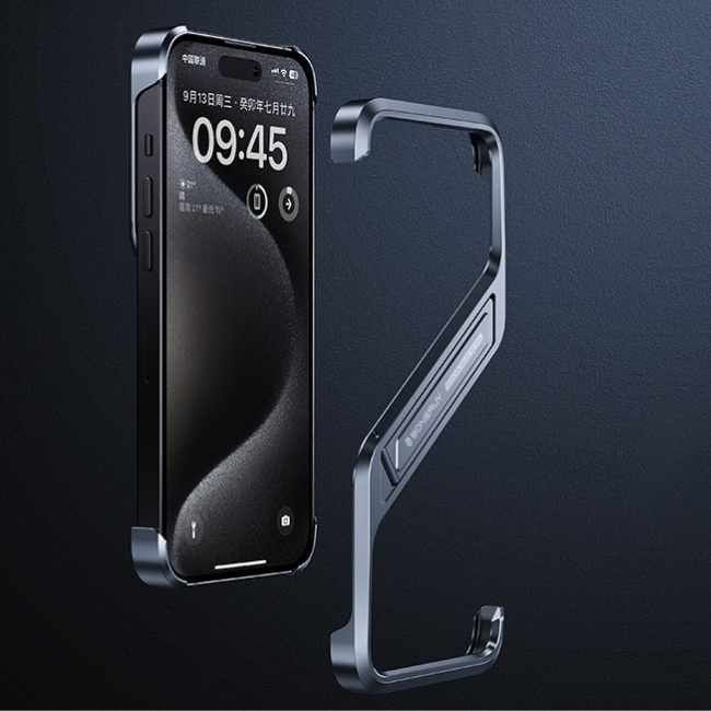 Aluminium alloy shield kickstand iPhone case with transparent back and metal frame, showing protective design and integrated stand functionality
