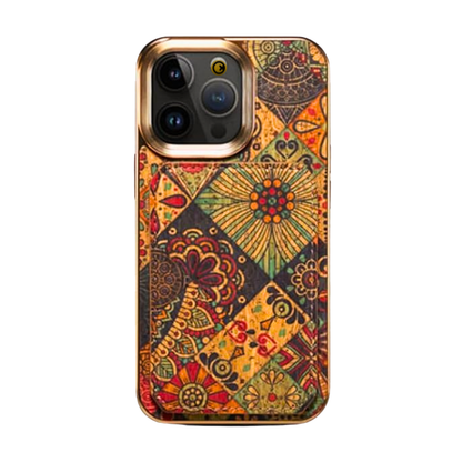 GRUNX Amber floral leather iPhone case with magnetic card holder elegant design Indian lifestyle