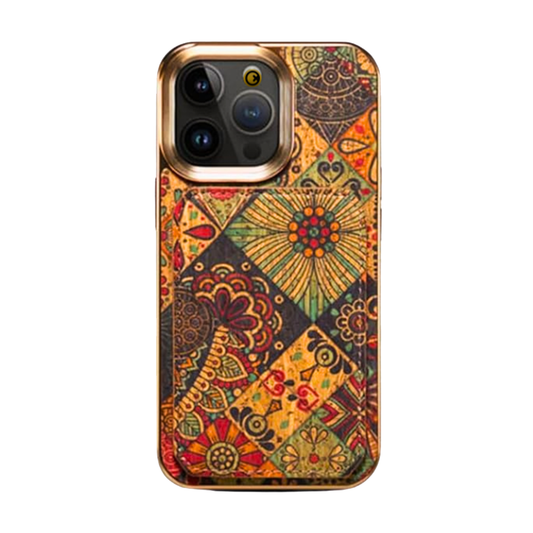 GRUNX Amber floral leather iPhone case with magnetic card holder elegant design Indian lifestyle