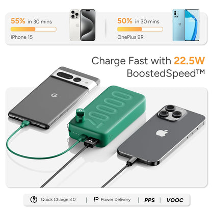 Type-C and USB-A dual output ports on Stylo N20 charging two devices simultaneously - Grunx