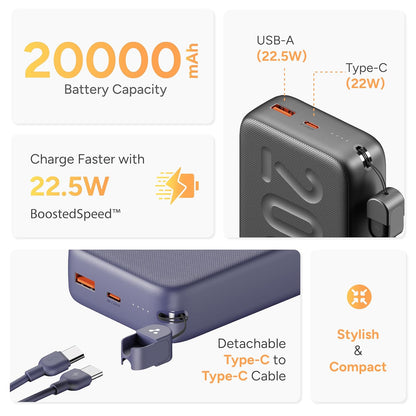 Built-in Type-C cable loop holder on Ambrane N20 power bank for convenient everyday carry | Grunx