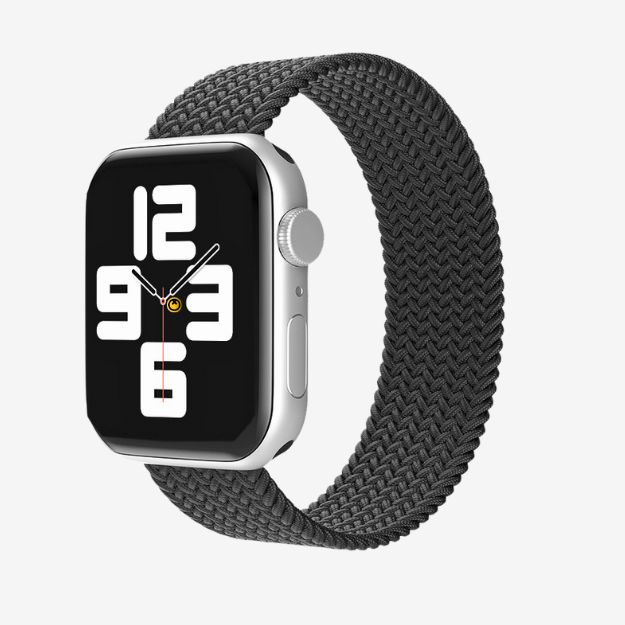 GRUNX Gym elastic Apple Watch sports band on wrist during gym workout showing secure rainbow loop fit India