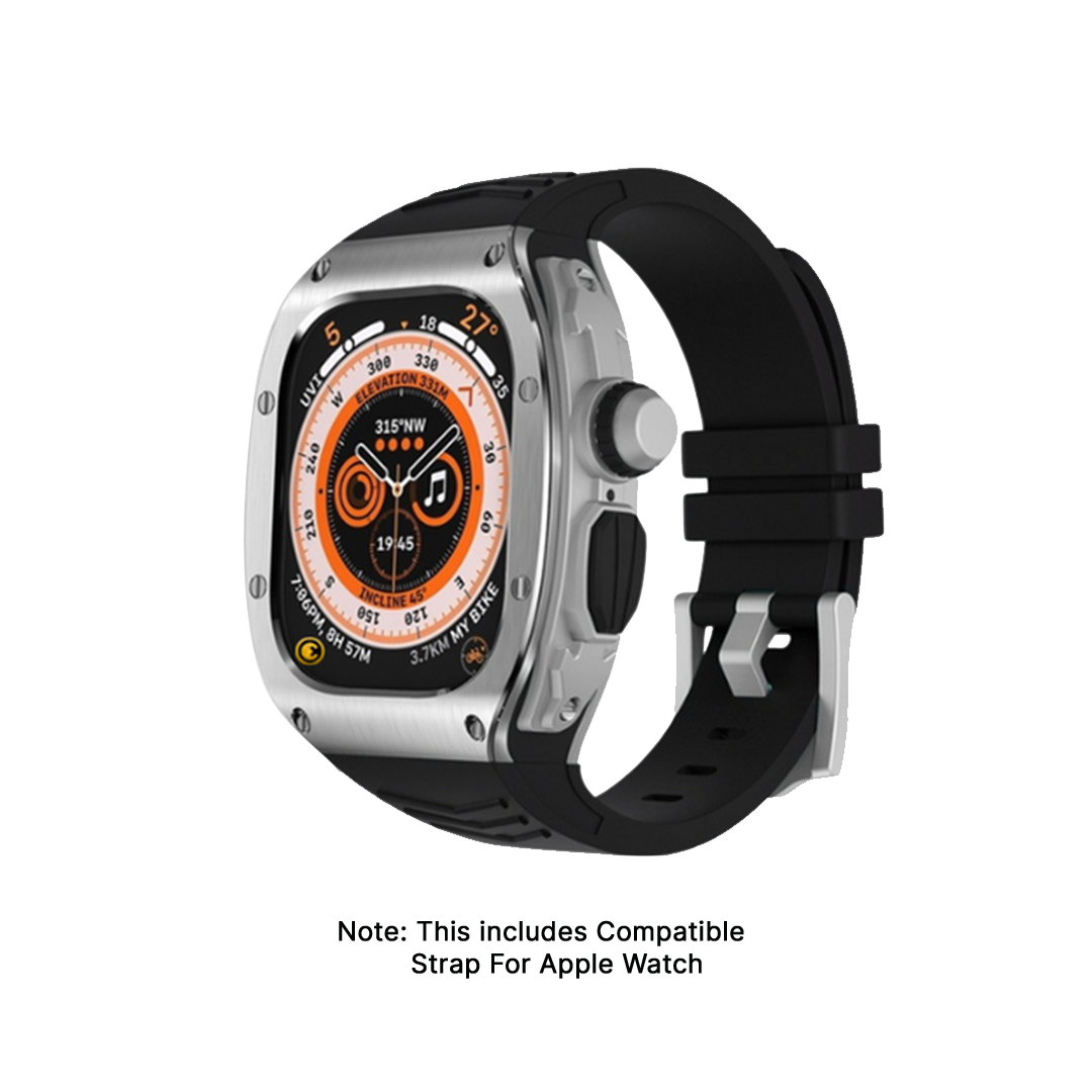 Watch Strap and Watch Band Apple Apple Watch Ultra Series 1 & 2 49mm Silver Black Front View Smartwatch Blackberry GrunX in India