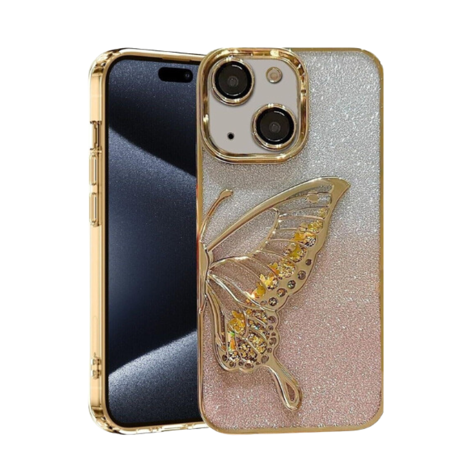 Case and Cover iPhone 14  Pink Front and Back View Butterfly GrunX in India