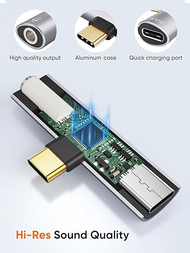 CableCreation USB-C to 3.5mm Adapter internal Hi-Res DAC chip with aluminum case high quality audio output and quick charging USB-C port