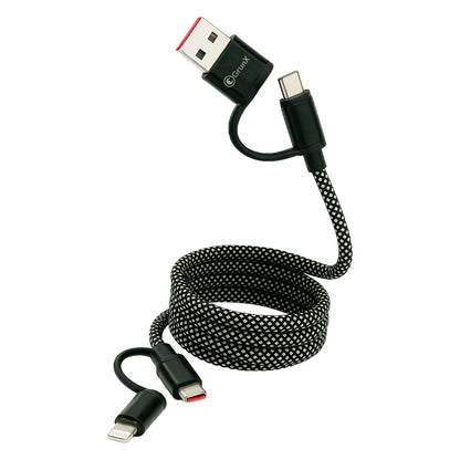 GRUNX Super magnetic multi-pin charging cable with snap-on Type-C Lightning and Micro USB tips on Indian desk