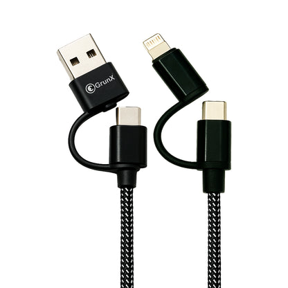 Close-up of GRUNX Super magnetic cable interchangeable tips Type-C Lightning Micro USB with strong magnet connection