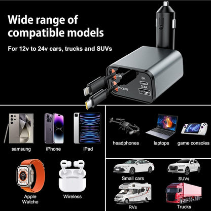 GRUNX car charger digital voltage display metal body fast charging