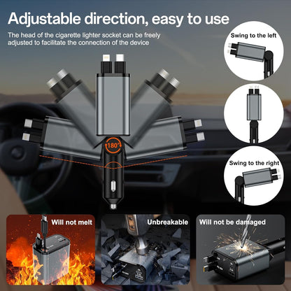 GRUNX car charger installed in car socket with LED display charging devices