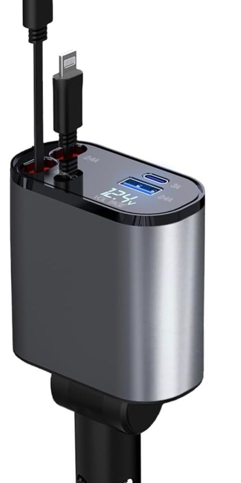 GRUNX multi device car charger 4-in-1 USB A USB C Type C Lightning