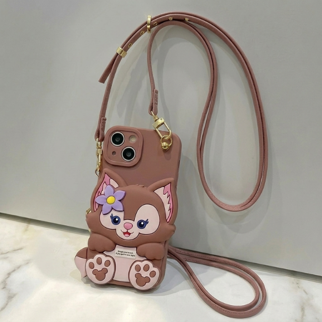 GRUNX Valentine 3D Fox iPhone 14 case showing adjustable crossbody strap hands-free wearable design India