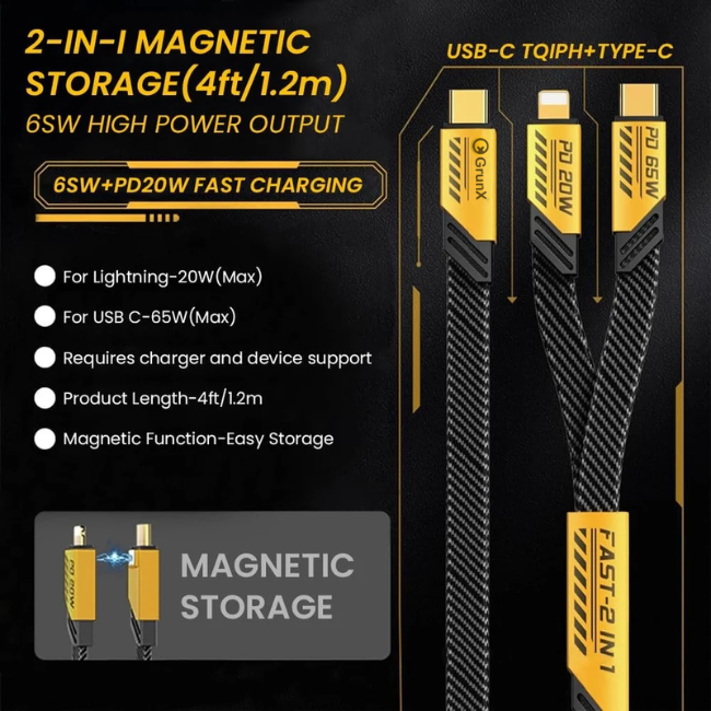 Daily - 2 in 1 Fast Charging Cable 65W | C to C & Lightning