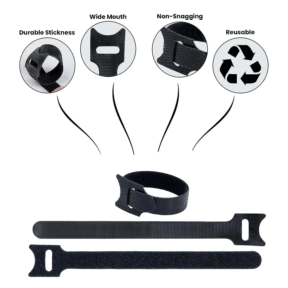 Velcro Cable Ties Wrap for Cable Management – Reusable Wire Organizer Straps by GRUNX