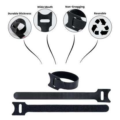 Velcro Cable Ties Wrap for Cable Management – Reusable Wire Organizer Straps by GRUNX