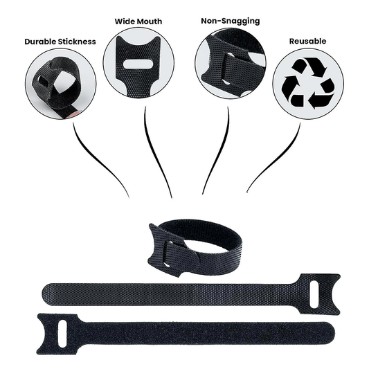 Velcro Cable Ties Wrap for Cable Management – Reusable Wire Organizer Straps by GRUNX