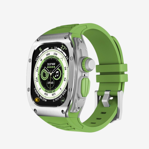 Watch Strap and Watch Band Apple Apple Watch Ultra Series 1 & 2 49mm Silver Green Front View Smartwatch Earth GrunX in India