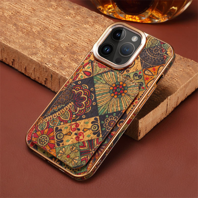 GRUNX Amber floral design leather iPhone case close-up premium texture Amber tones detail