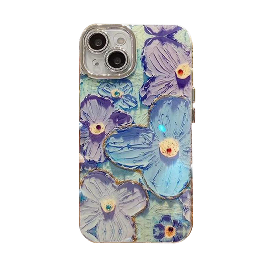 Eliza - Girls Colorful Retro Oil Painting Butterfly Design Shiny Diamond Blue Flower iPhone Case