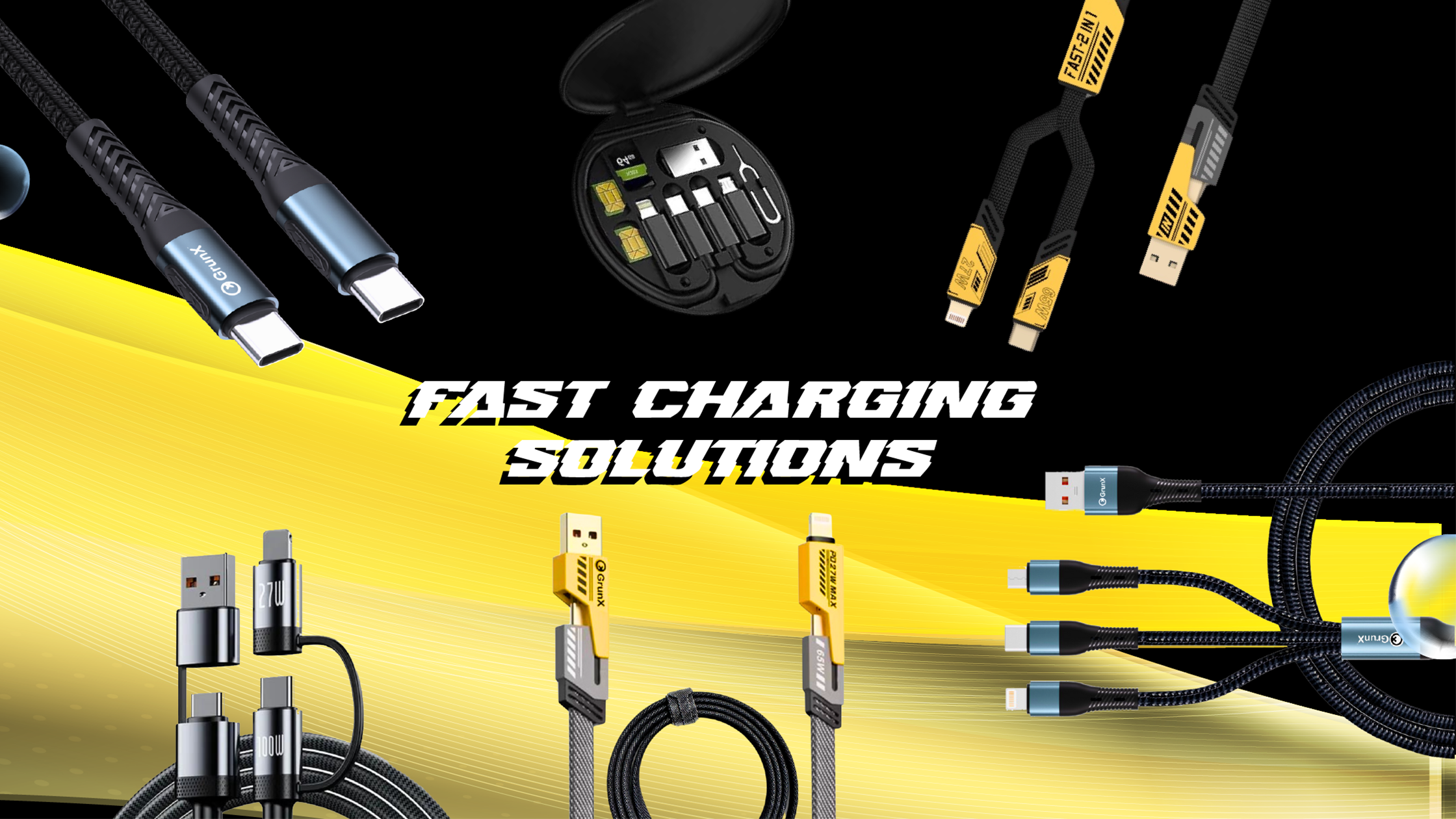 Innovative fast charging solutions that is 4 in 1 fast charging cable , 2 in 1 fast charging cable , travel kit for charging Type-C to Type-C Cable, designed to enhance mobile phone charging efficiency and speed.